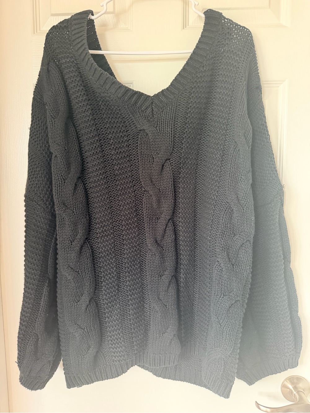 Express Black Cable Knit V-Neck Sweater